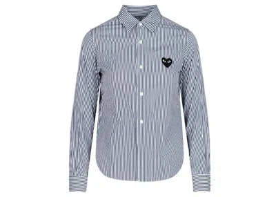 Pre-owned Comme Des Garçons Play Women's Stripe Embroidered Heart Shirt In Blue/white