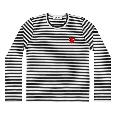 Pre-owned Comme Des Garçons Play Women's Striped Long Sleeve T-shirt In Black/white