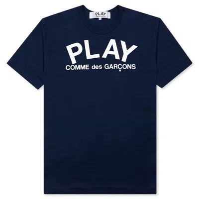 Pre-owned Comme Des Garçons Play Women's Text T-shirt In Navy Blue