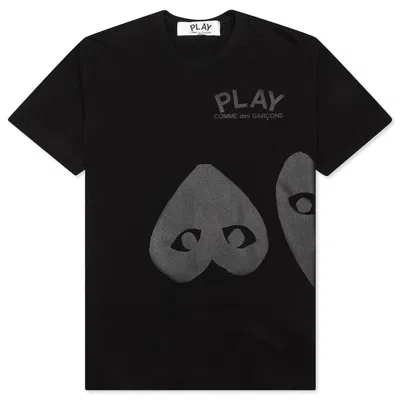 Pre-owned Comme Des Garçons Play Women's Three Hearts T-shirt In Black