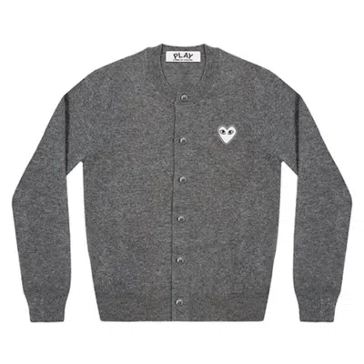 Pre-owned Comme Des Garçons Play Women's White Heart Knit Cardigan Sweater In Grey