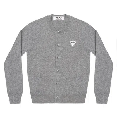 Pre-owned Comme Des Garçons Play Women's White Heart Knit Cardigan Sweater In Light Grey