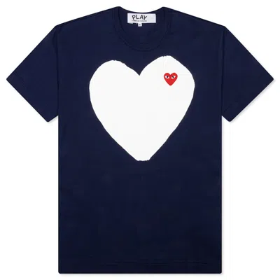Pre-owned Comme Des Garçons Play Women's White Heart T-shirt In Navy Blue