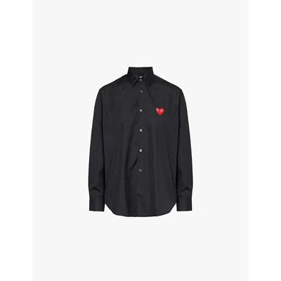 Comme Des Garçons Play Womens Black Heart-embroidered Long-sleeve Cotton Shirt