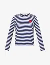 Comme Des Garçons Play Womens Navy/white Heart-embroidered Striped Cotton-jersey Top Xl In Blue