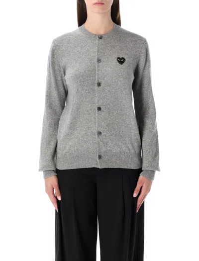 Comme Des Garçons Play Comme Des Garcons Play Wool Button-front Cardigan With Heart Patch In Gray