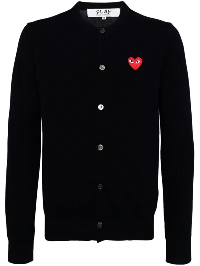 Comme Des Garçons Play Heart-patch Wool Cardigan In Black