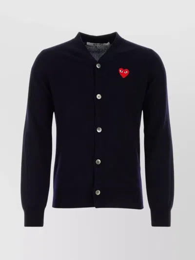 Comme Des Garçons Play Wool Cardigan Embroidered Detail In Blue