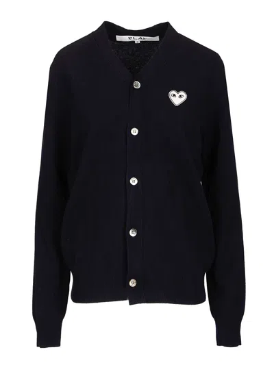 Comme Des Garçons Play Wool Cardigan Knitwear Blue In Black