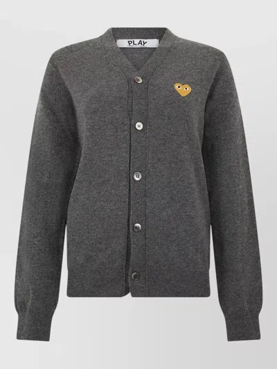 Comme Des Garçons Play Wool Cardigan V Neck Long Sleeves In Black