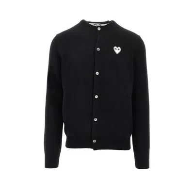 Comme Des Garçons Play Wool Cardigan With Heart Patch In Black