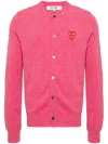 Comme Des Garçons Play Crew Neck Cardigan Ribbed Cuffs Hem In Pink
