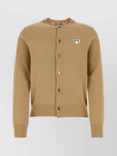 Comme Des Garçons Play Wool Cardigan With Ribbed Cuffs And Hem In Nude
