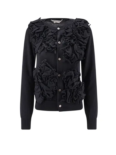 Comme Des Garçons Play Wool Cardigan With Ruffled Detail In Black