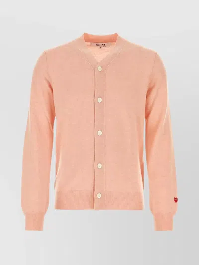 Comme Des Garçons Play Wool Cardigan With V-neck And Embroidered Detail In Orange