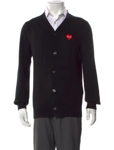 Pre-owned Comme Des Garçons Play Wool Graphic Print Cardigan In Black