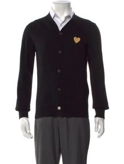 Pre-owned Comme Des Garçons Play Wool Graphic Print Cardigan In Black