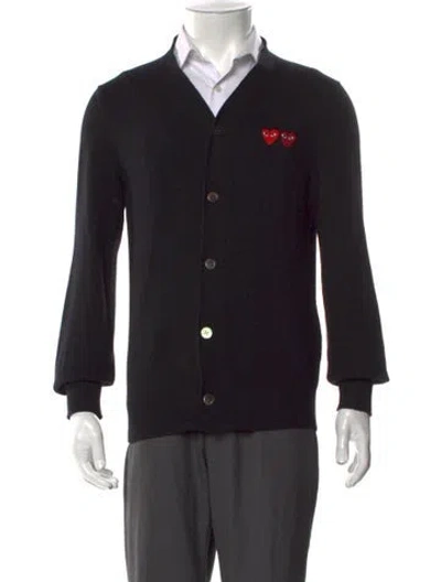Pre-owned Comme Des Garçons Play Wool Graphic Print Cardigan In Black