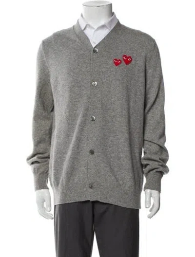 Pre-owned Comme Des Garçons Play Wool Graphic Print Cardigan In Gray