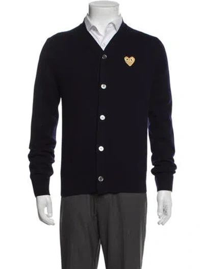 Pre-owned Comme Des Garçons Play Wool Graphic Print Cardigan In Gray