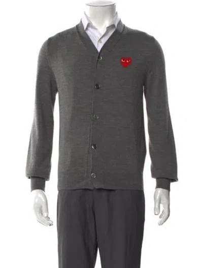 Pre-owned Comme Des Garçons Play Wool Graphic Print Cardigan In Gray