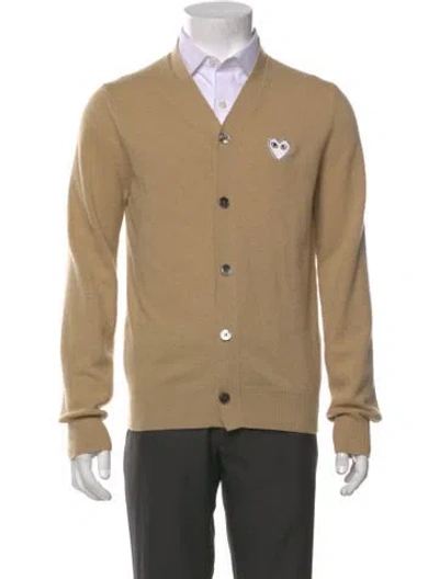 Pre-owned Comme Des Garçons Play Wool Graphic Print Cardigan In Neutral