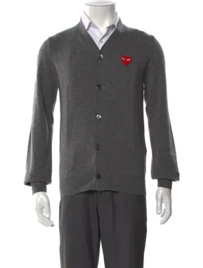 Pre-owned Comme Des Garçons Play Wool Graphic Print Cardigan W/ Tags In Gray