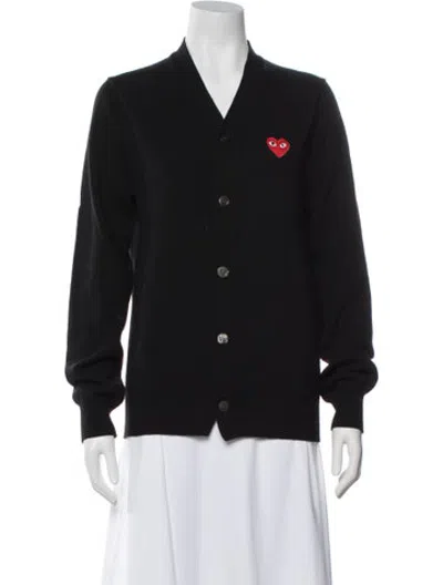 Pre-owned Comme Des Garçons Play Wool Graphic Print Sweater In Black