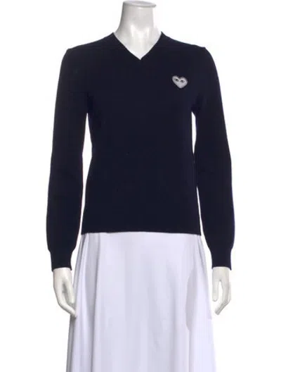 Pre-owned Comme Des Garçons Play Wool Graphic Print Sweater In Blue