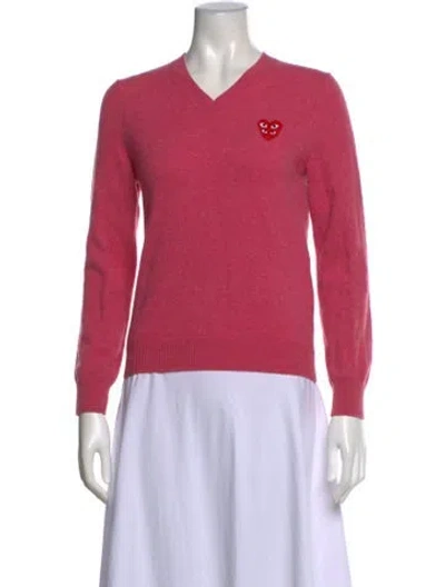 Pre-owned Comme Des Garçons Play Wool Graphic Print Sweater In Pink