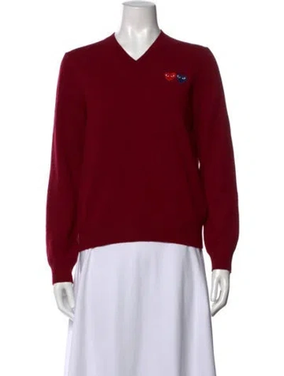 Pre-owned Comme Des Garçons Play Wool Graphic Print Sweater In Red