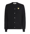 Comme Des Garçons Play Ribbed Wool Cardigan Cuffs Edges Hem In Black
