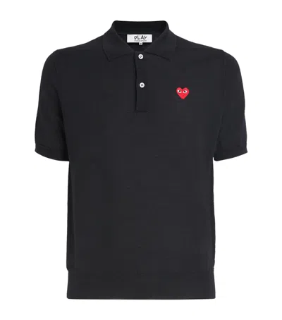 Comme Des Garçons Play Wool Heart Logo Polo Shirt In Black