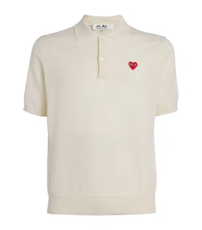 Comme Des Garçons Play Wool Heart Logo Polo Shirt In Neutral