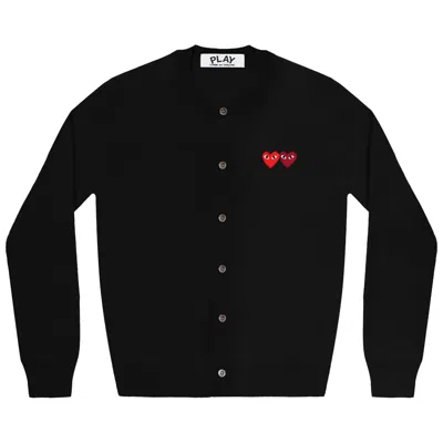 Pre-owned Comme Des Garçons Play Wool Layered Double Heart Cardigan 'black'