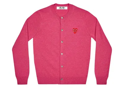 Pre-owned Comme Des Garçons Play Wool Layered Double Heart Cardigan In Pink
