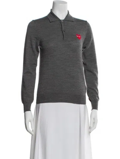 Pre-owned Comme Des Garçons Play Wool Long Sleeve Polo In Gray