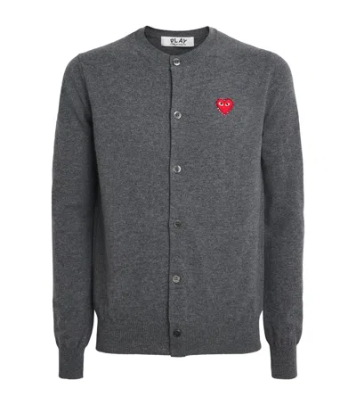 Comme Des Garçons Play Wool Rhinestone Heart Cardigan In Gray
