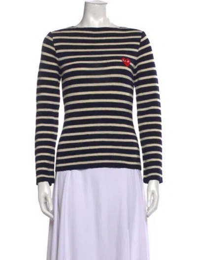 Pre-owned Comme Des Garçons Play Wool Striped Sweater In Blue