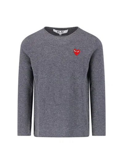 Comme Des Garçons Play Comme Des Garcons Play Wool Crewneck Sweater With Heart Logo In Gray