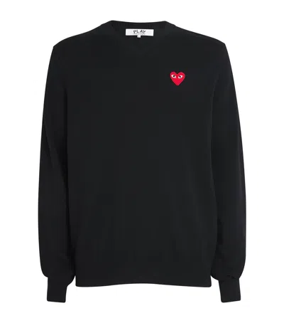 Comme Des Garçons Play Wool V-neck Heart Sweater In Black