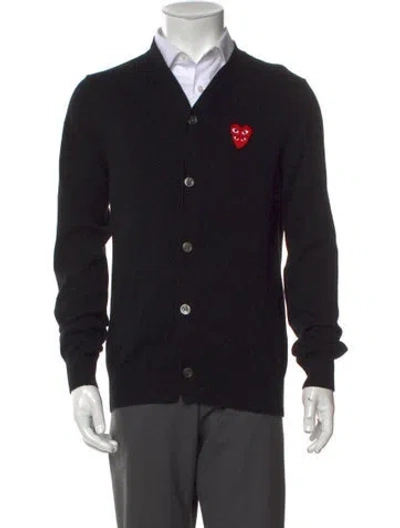 Pre-owned Comme Des Garçons Play Wool V-neck Cardigan In Black