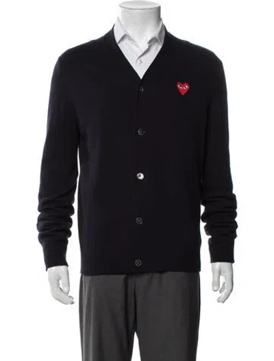 Pre-owned Comme Des Garçons Play Wool V-neck Cardigan In Blue