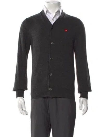 Pre-owned Comme Des Garçons Play Wool V-neck Cardigan In Gray