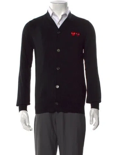 Pre-owned Comme Des Garçons Play Wool V-neck Cardigan W/ Tags In Black