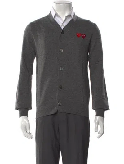Pre-owned Comme Des Garçons Play Wool V-neck Cardigan W/ Tags In Gray
