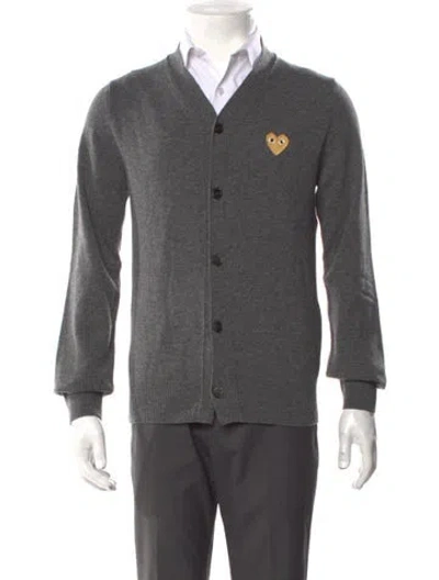 Pre-owned Comme Des Garçons Play Wool V-neck Cardigan W/ Tags In Gray