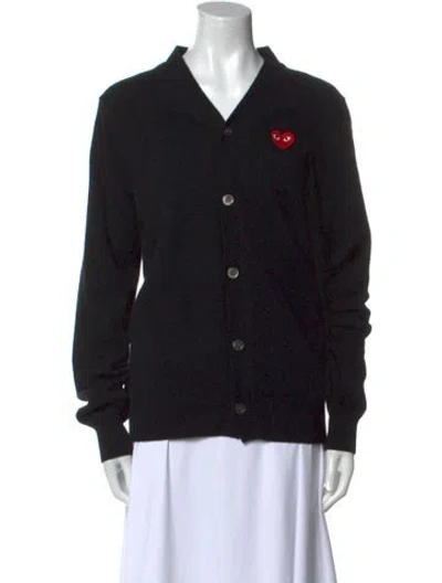 Pre-owned Comme Des Garçons Play Wool V-neck Sweater In Black