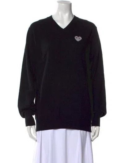 Pre-owned Comme Des Garçons Play Wool V-neck Sweater In Black