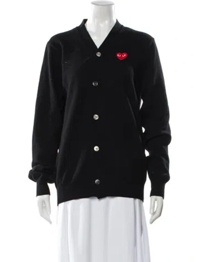 Pre-owned Comme Des Garçons Play Wool V-neck Sweater In Black